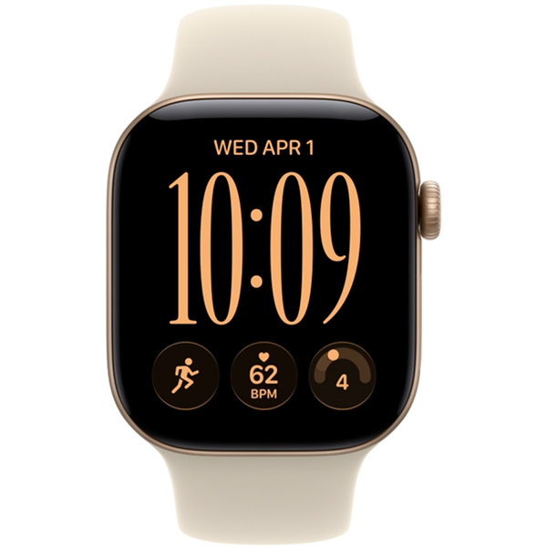 Apple Watch Series 12, 46 мм, корпус из алюминия, цвет "Светло-золотой", спортивный ремешок, цвет "Песочный"