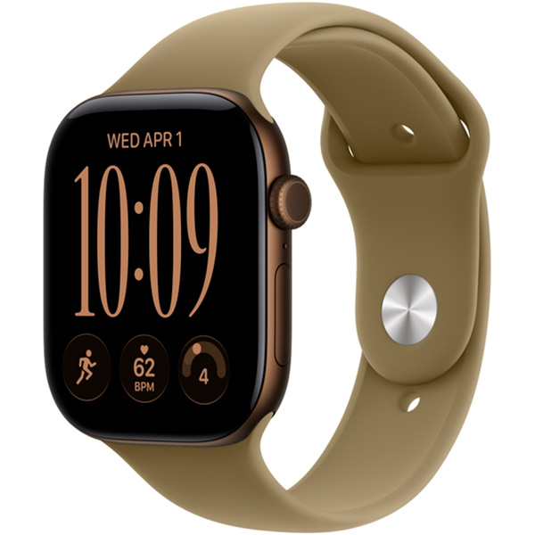 Apple Watch Series 12, 42 мм, корпус из алюминия, цвет "Темная-бронза", спортивный ремешок, цвет "Оливковый"