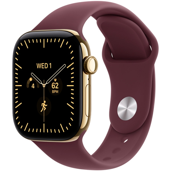 Apple Watch Series 12, 42 мм, корпус из титана, цвет "Золотистый", спортивный ремешок, цвет "Бордовый"